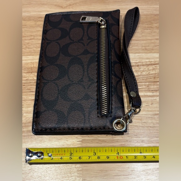 Classic Coach Signature Canvas Corner Zip Wristlet Brown/ Black - Picture 6 of 12